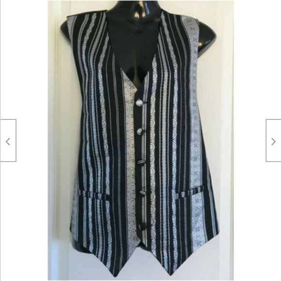 Bracci Formal Black Satin & Silver Metallic Vest Size Large 42" Chest - Picture 6 of 7